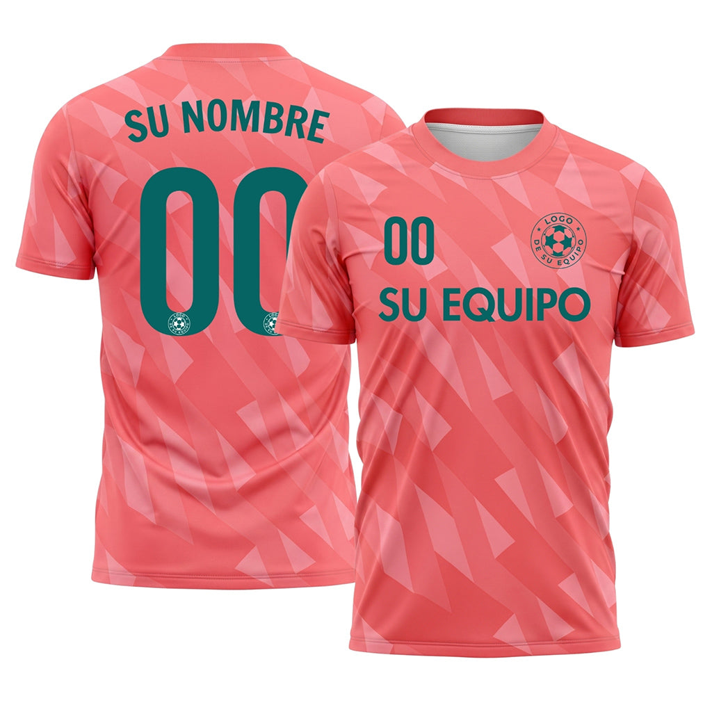 Rosa Salmón Geométrico Motivo Diagonal Camiseta de Fútbol Personalizada