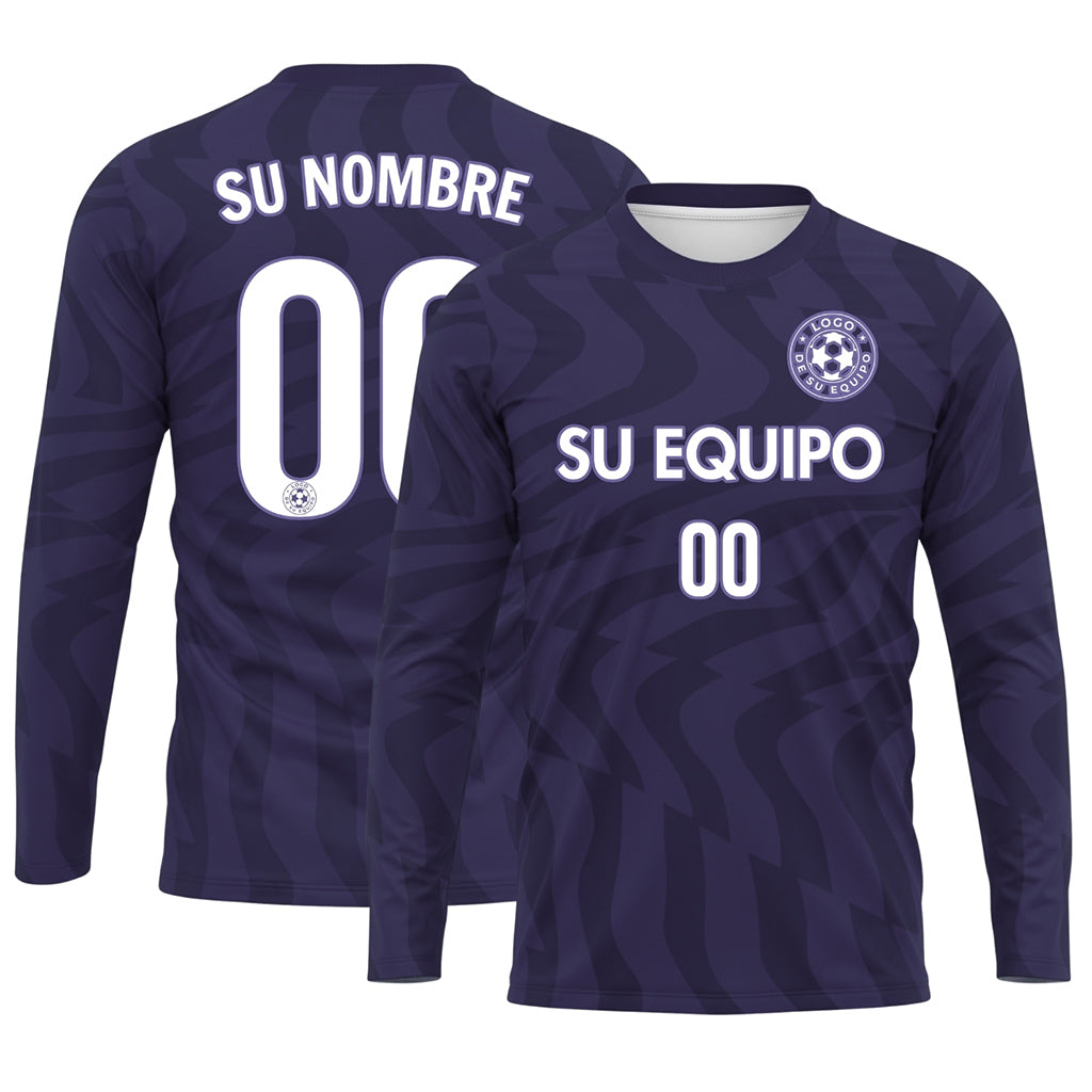 Violeta Violeta Oscuro Motivo Ondulado Camiseta de Fútbol Personalizada de Manga Larga
