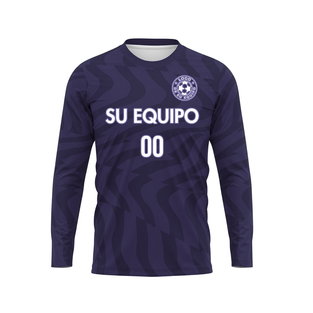 Violeta Violeta Oscuro Motivo Ondulado Camiseta de Fútbol Personalizada de Manga Larga