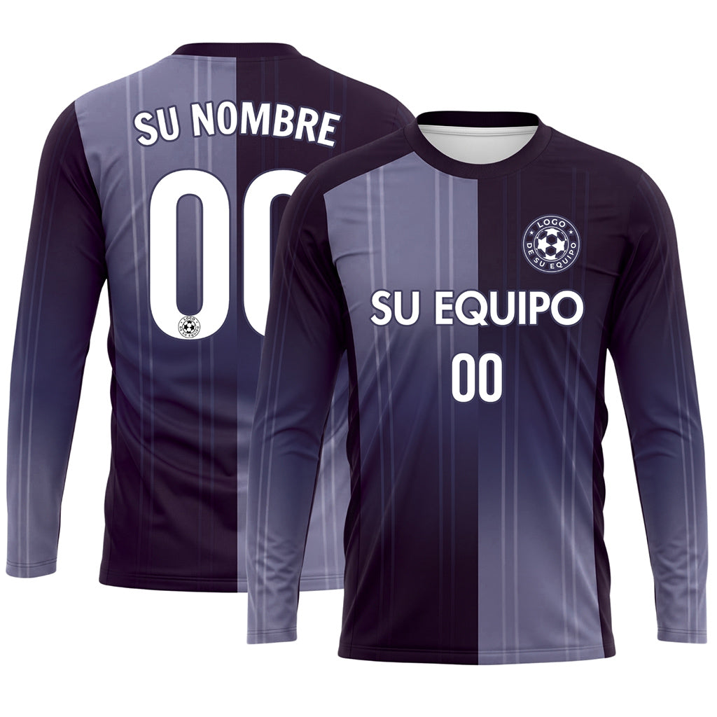 Violeta Lavanda Rayas Verticales Degradadas Camiseta de Fútbol Personalizada de Manga Larga