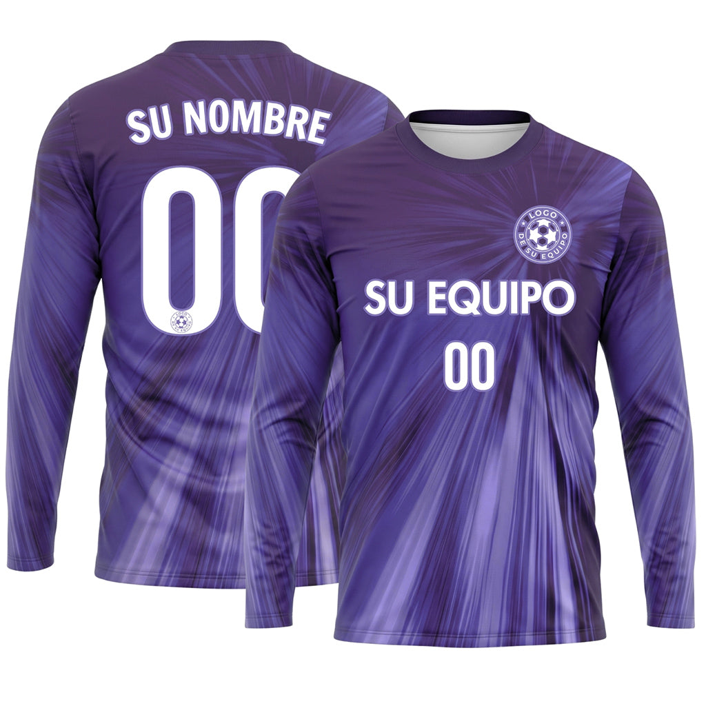 Violeta Degradado Radiante Camiseta de Fútbol Personalizada de Manga Larga