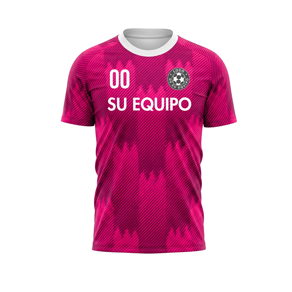 Magenta Blanco Cuello Zigzag Motivo Camiseta de Fútbol Personalizada