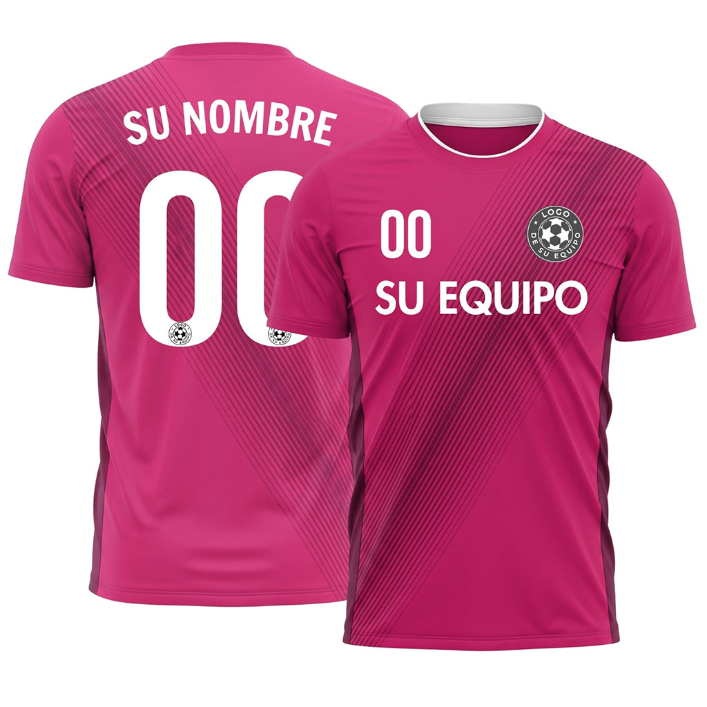 Rosa Diagonales Rayas Camiseta de Fútbol Personalizada