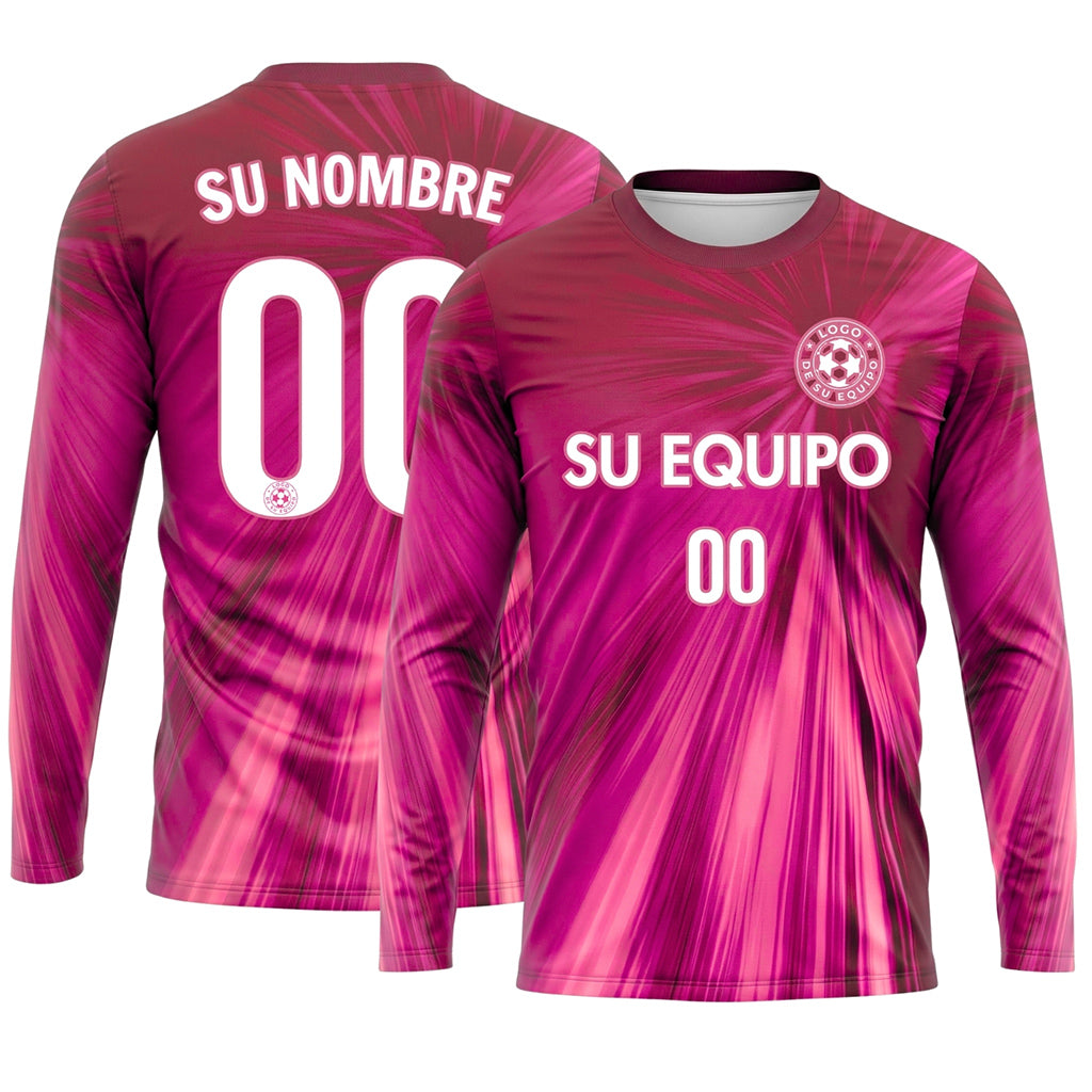 Rosa Magenta Degradado Radiante Camiseta de Fútbol Personalizada de Manga Larga