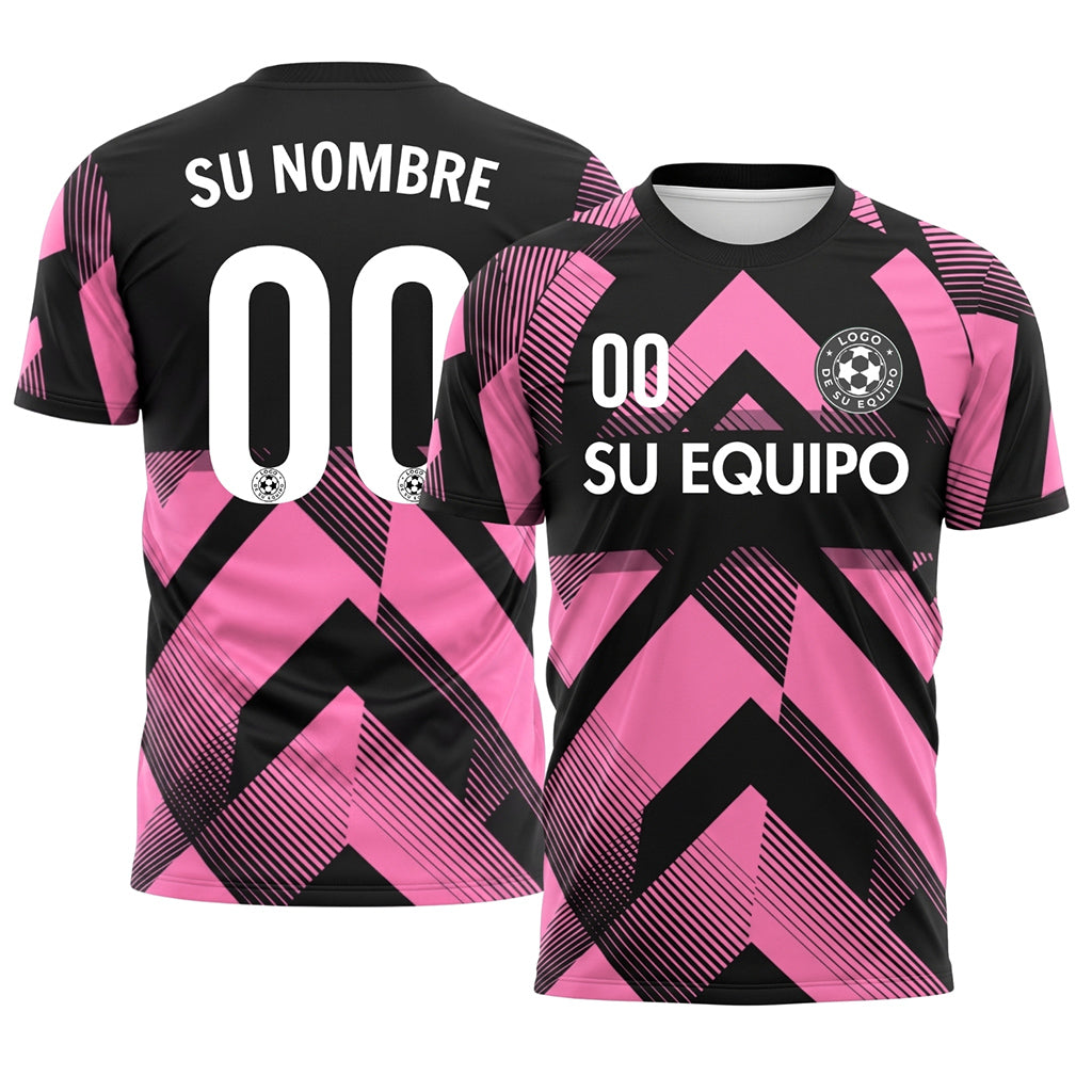 Rosa Negro Geométrico Motivo Flechas Camiseta de Fútbol Personalizada