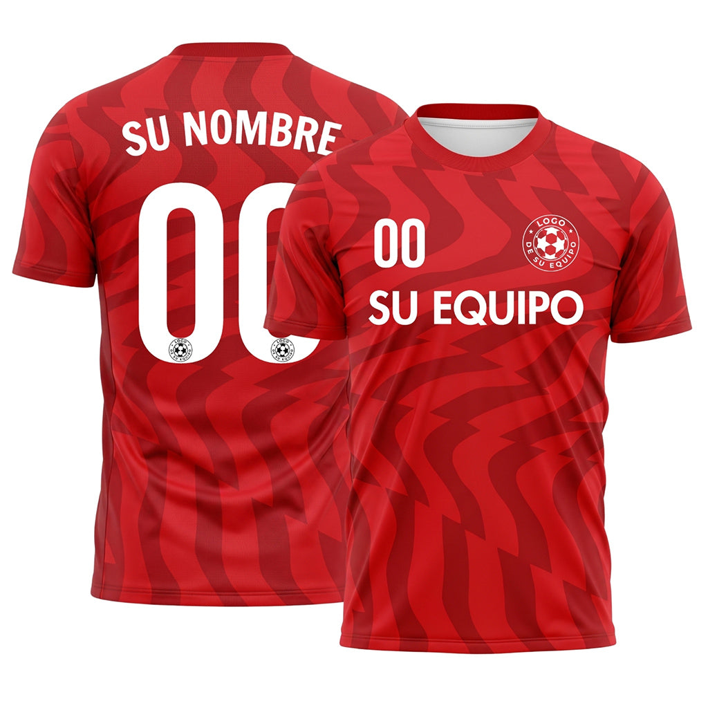 Rojo Abstracto Olas Motivo Camiseta de Fútbol Personalizada