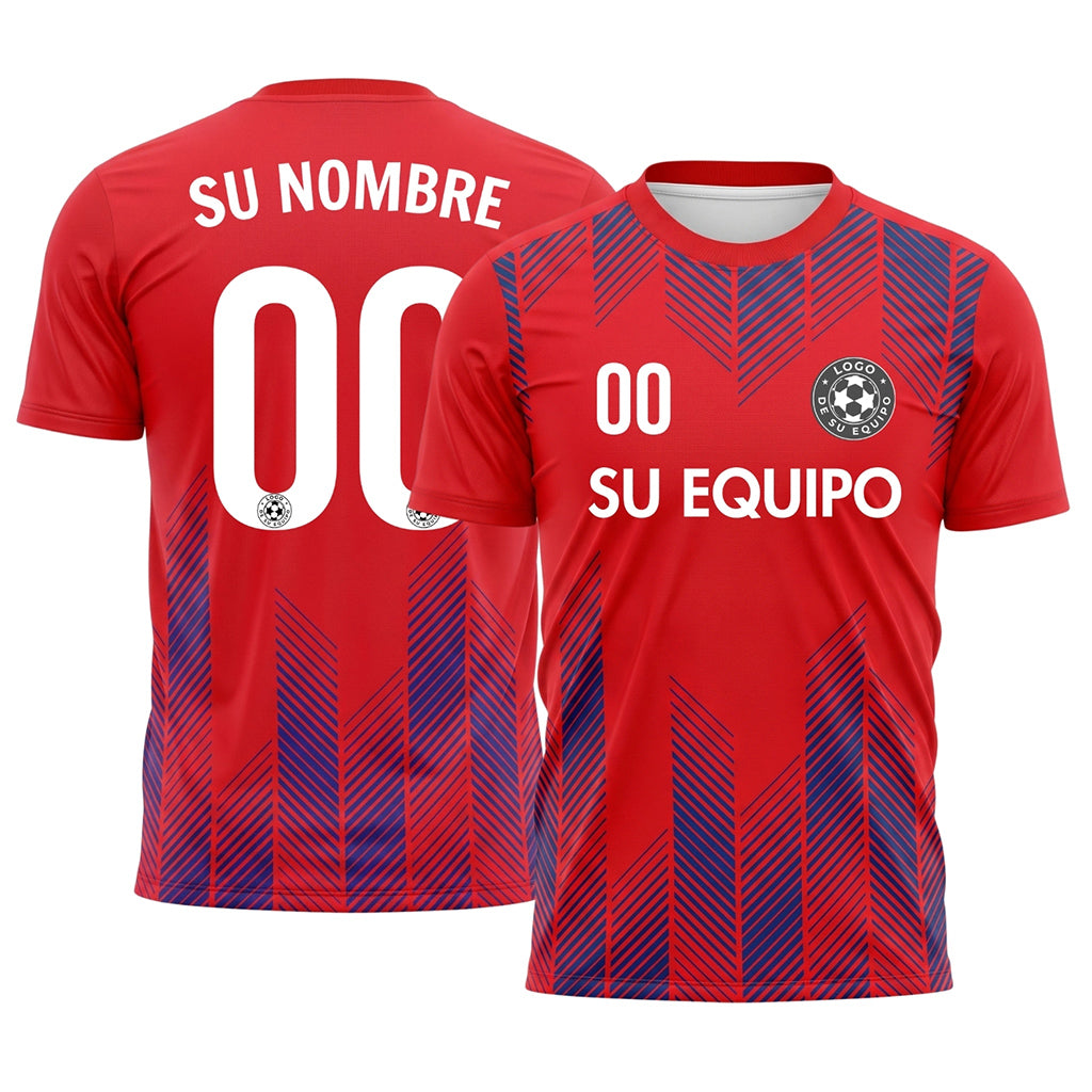 Rojo Azul Chevron Motivo Camiseta de Fútbol Personalizada