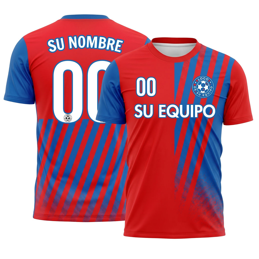 Rojo Azul Diagonales Rayas Camiseta de Fútbol Personalizada
