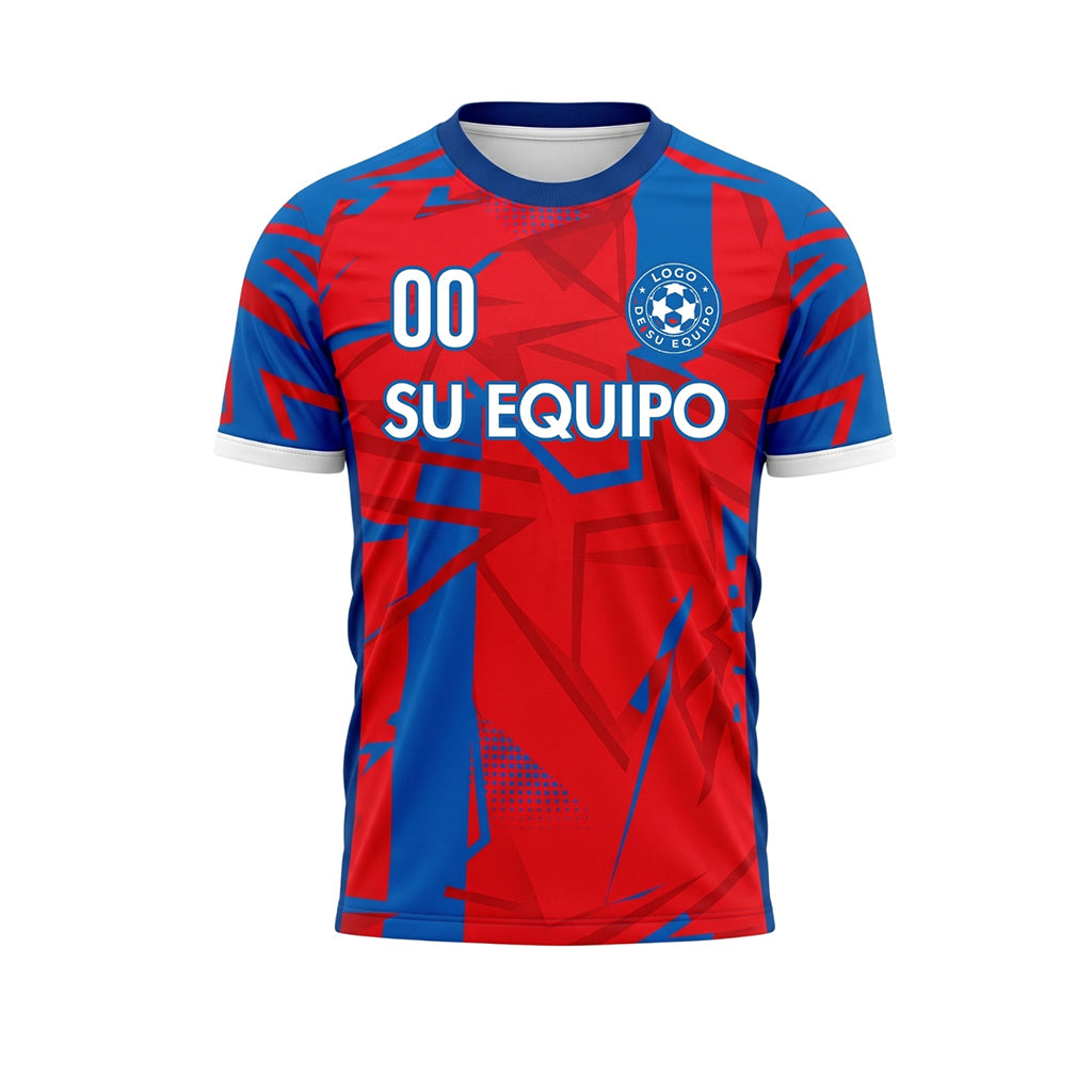 Rojo Azul Geométrico Motivo Camiseta de Fútbol Personalizada