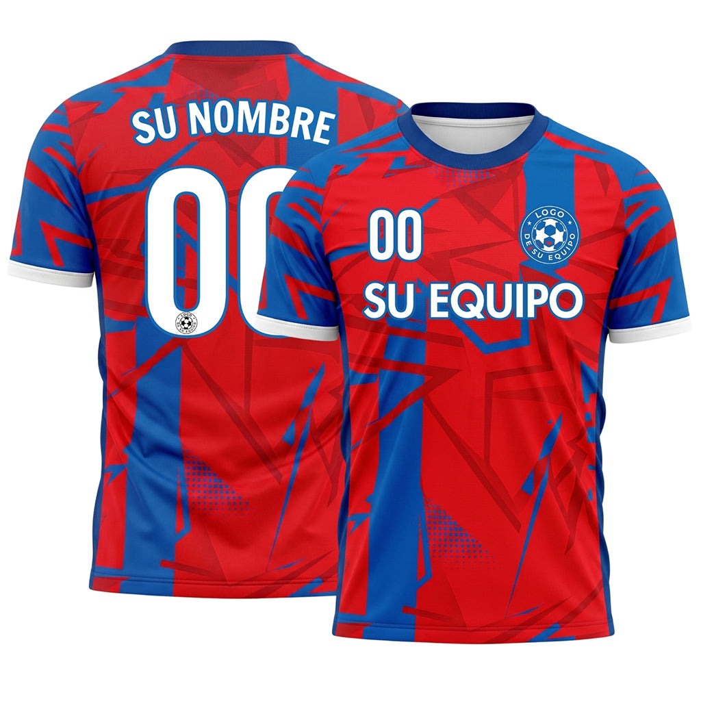 Rojo Azul Geométrico Motivo Camiseta de Fútbol Personalizada
