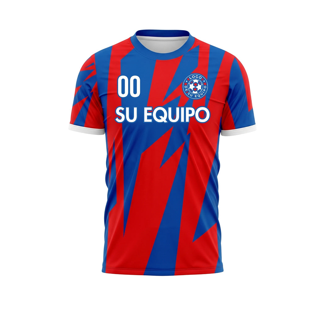 Rojo Azul Geométrico Efecto Roto Motivo Camiseta de Fútbol Personalizada