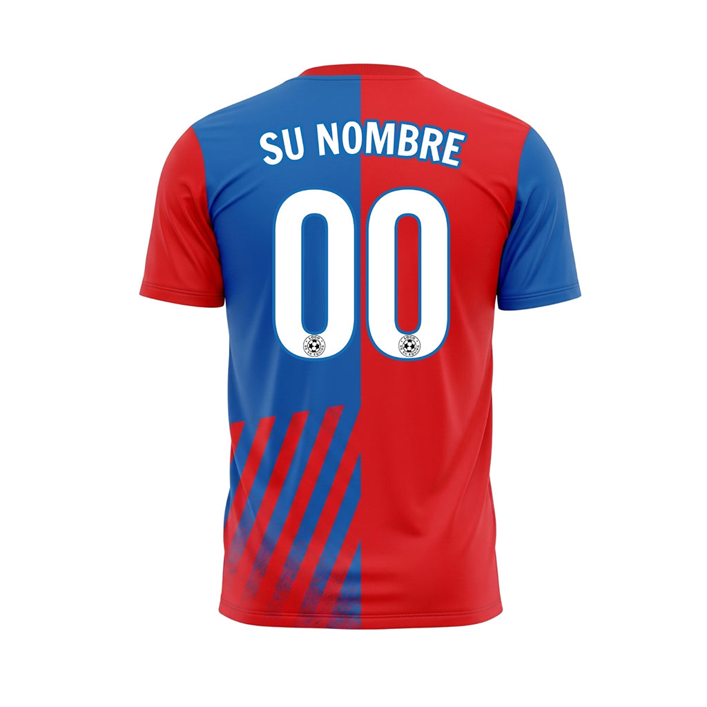 Rojo Azul Mitad Diagonales Rayas Camiseta de Fútbol Personalizada