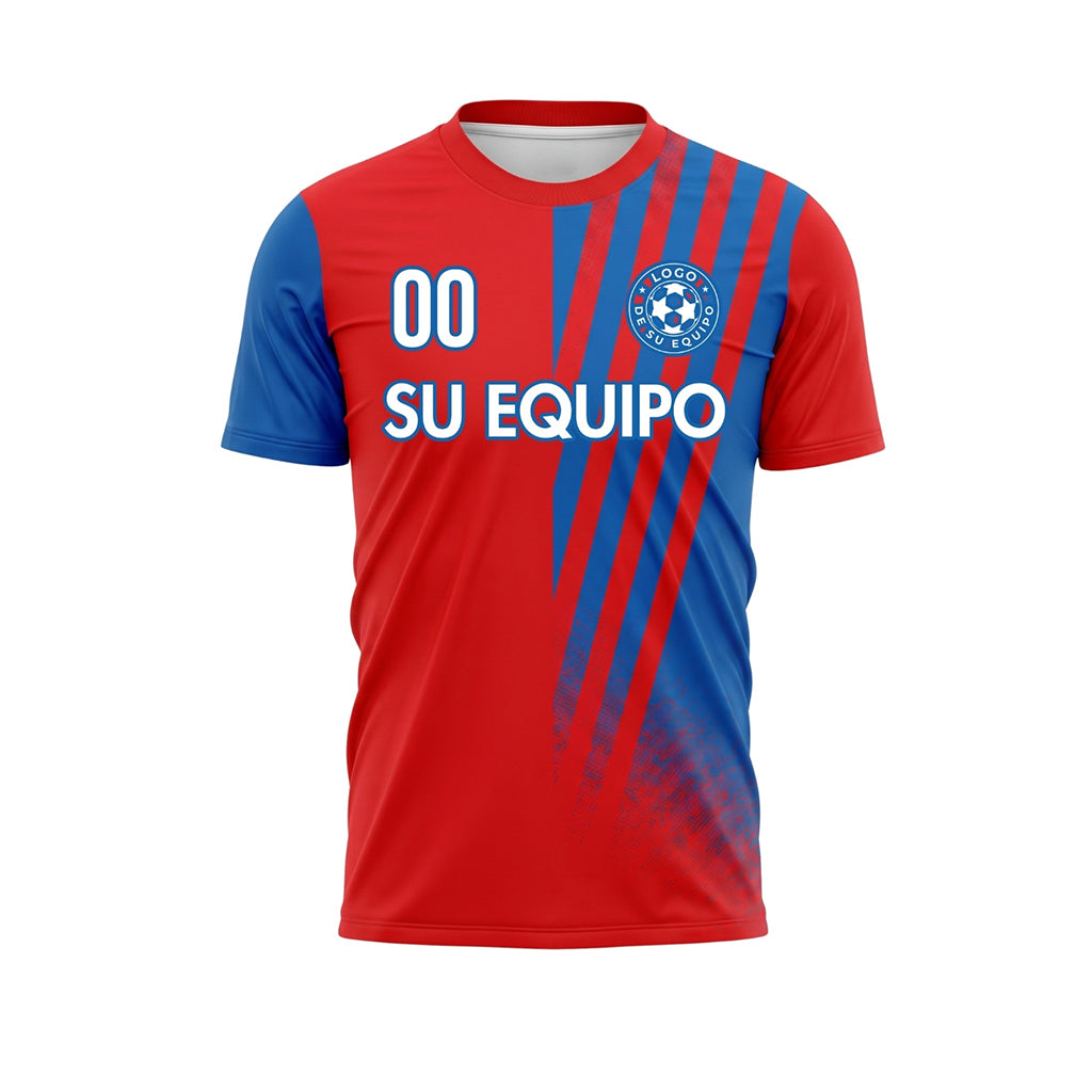 Rojo Azul Mitad Diagonales Rayas Camiseta de Fútbol Personalizada