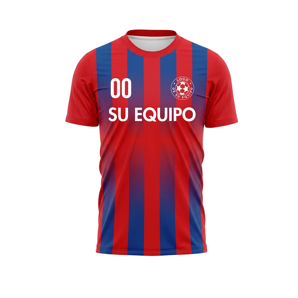 Rojo Azul Degradado Rayas Camiseta de Fútbol Personalizada