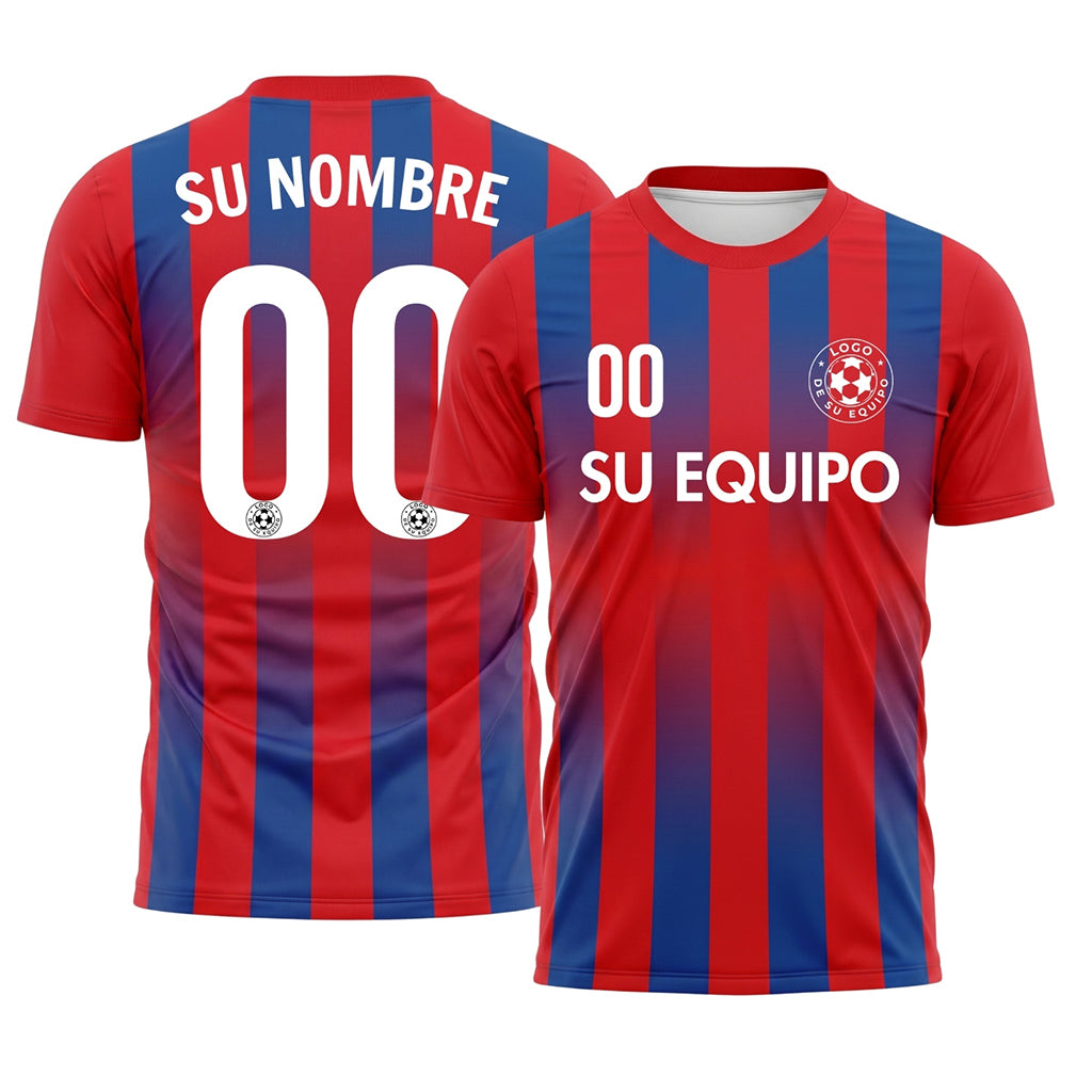Rojo Azul Degradado Rayas Camiseta de Fútbol Personalizada