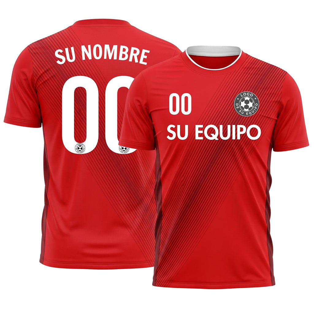 Rojo Diagonales Rayas Camiseta de Fútbol Personalizada