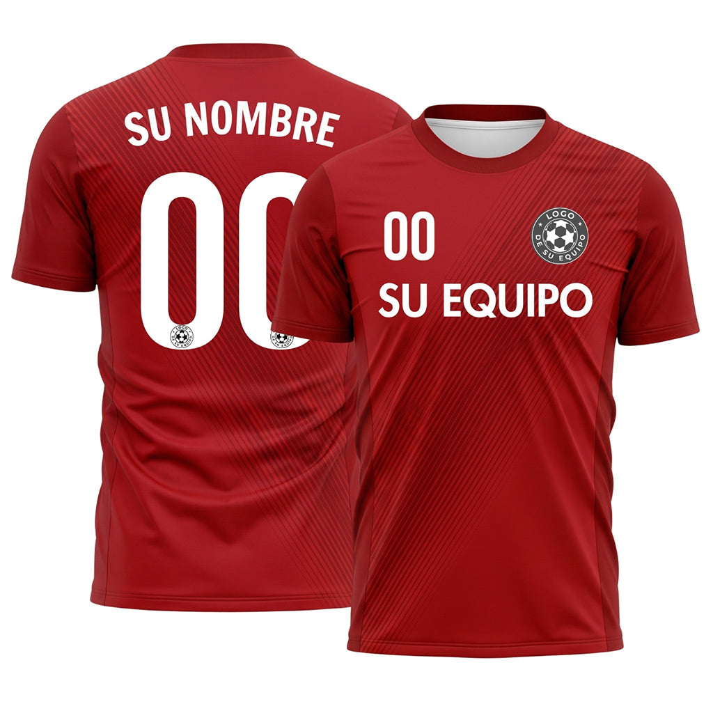 Rojo Diagonales Rayas Camiseta de Fútbol Personalizada