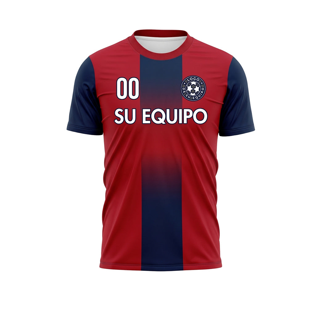 Rojo Azul Oscuro Degradado Rayas en Bloques Camiseta de Fútbol Personalizada