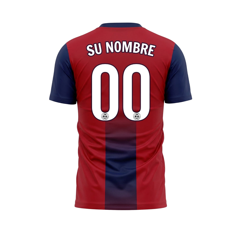 Rojo Azul Oscuro Degradado Rayas en Bloques Camiseta de Fútbol Personalizada
