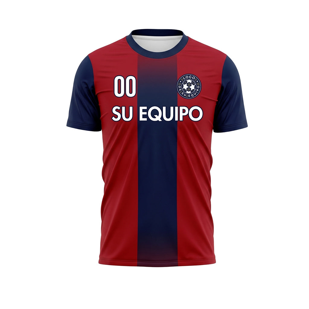Rojo Azul Oscuro Degradado Banda Central Camiseta de Fútbol Personalizada