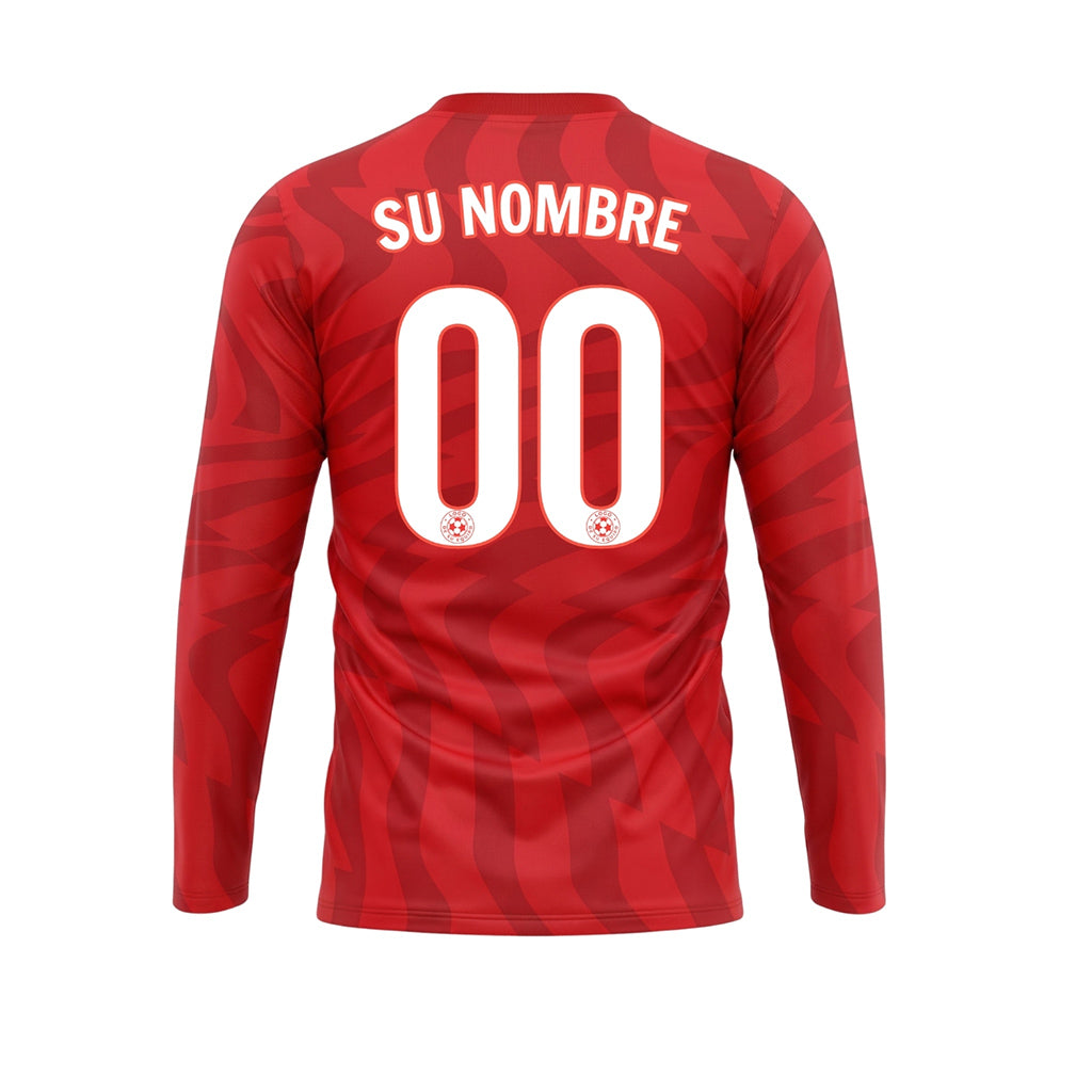 Rojo Rojo Oscuro Motivo Ondulado Camiseta de Fútbol Personalizada de Manga Larga