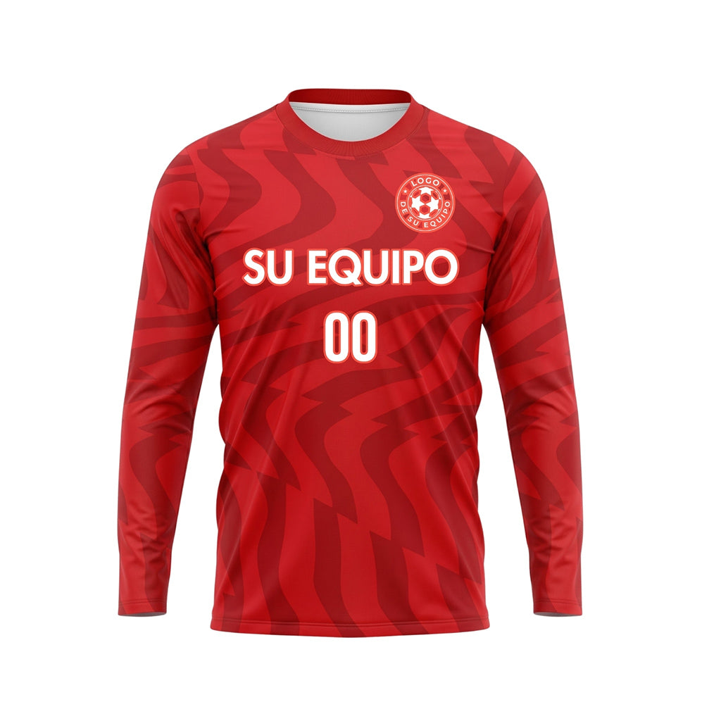 Rojo Rojo Oscuro Motivo Ondulado Camiseta de Fútbol Personalizada de Manga Larga