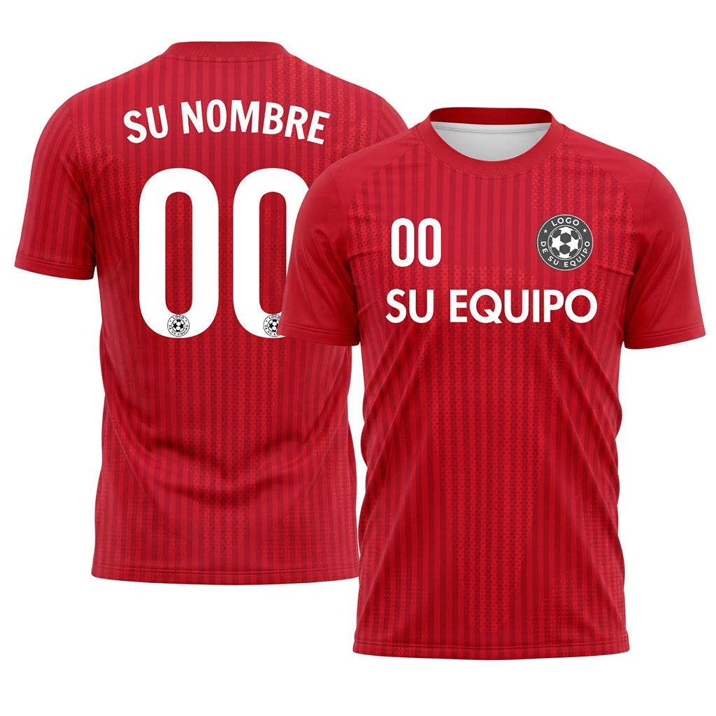 Rojo Fino Rayado Camiseta de Fútbol Personalizada