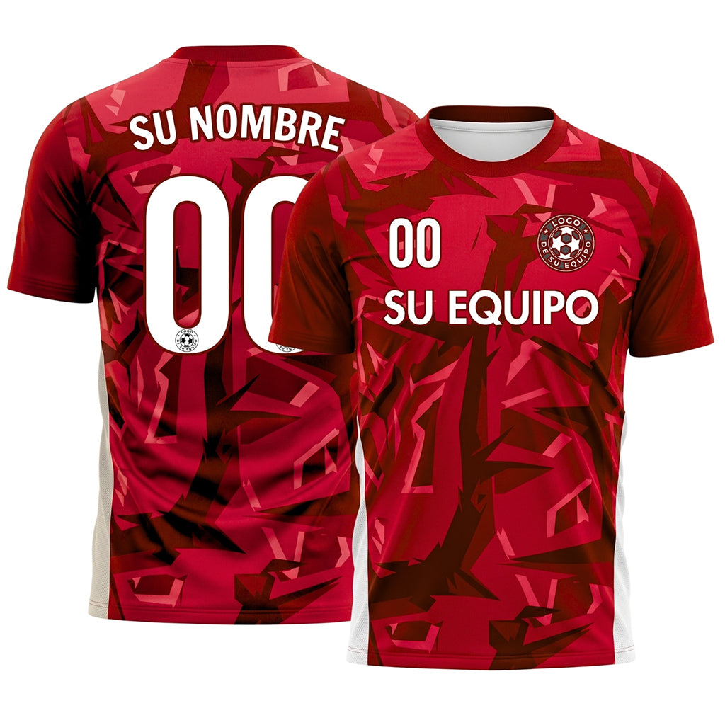 Rojo Geométrico Motivo Camiseta de Fútbol Personalizada