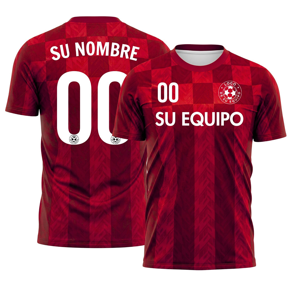 Rojo Cuadros Chevron Motivo Camiseta de Fútbol Personalizada
