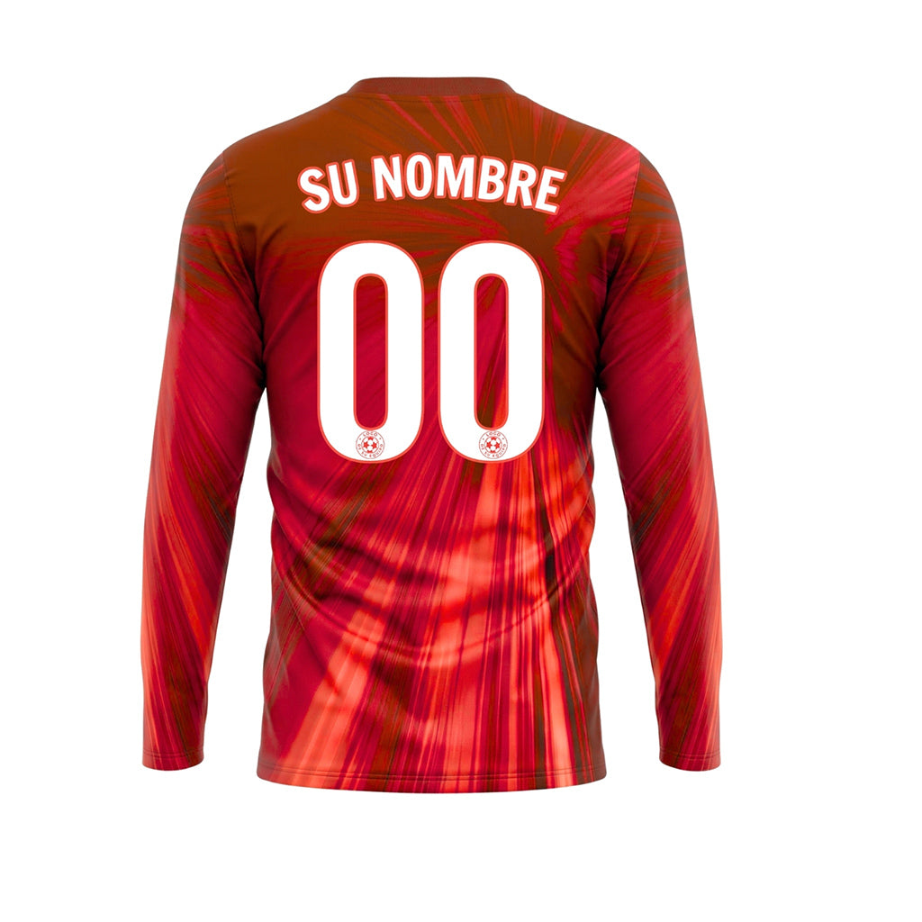 Rojo Naranja Degradado Radiante Camiseta de Fútbol Personalizada de Manga Larga