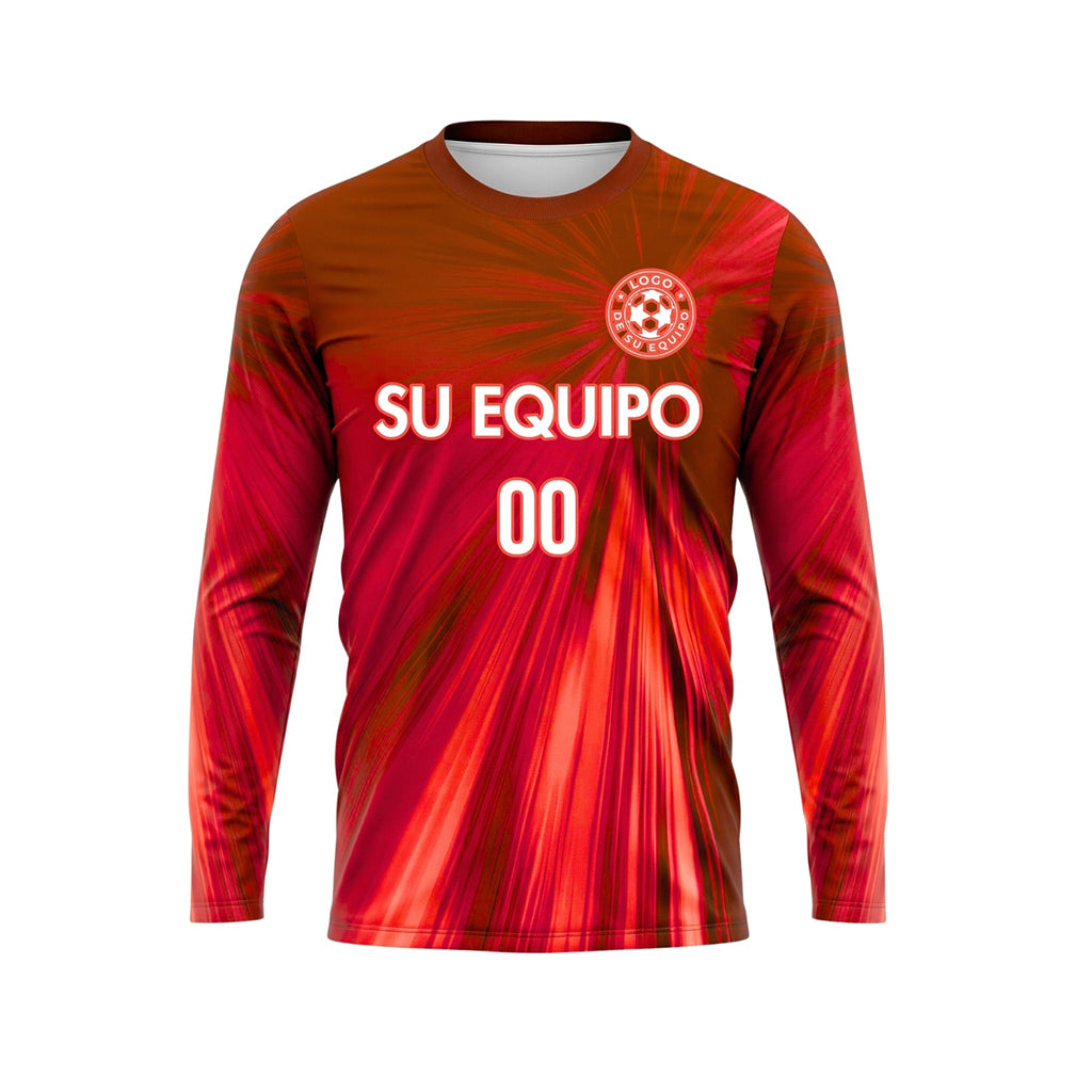 Rojo Naranja Degradado Radiante Camiseta de Fútbol Personalizada de Manga Larga