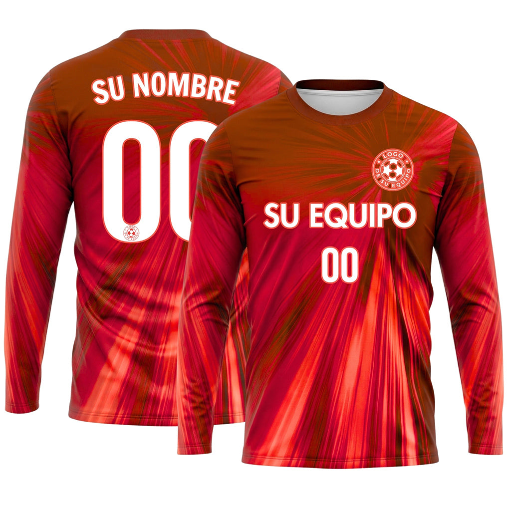 Rojo Naranja Degradado Radiante Camiseta de Fútbol Personalizada de Manga Larga