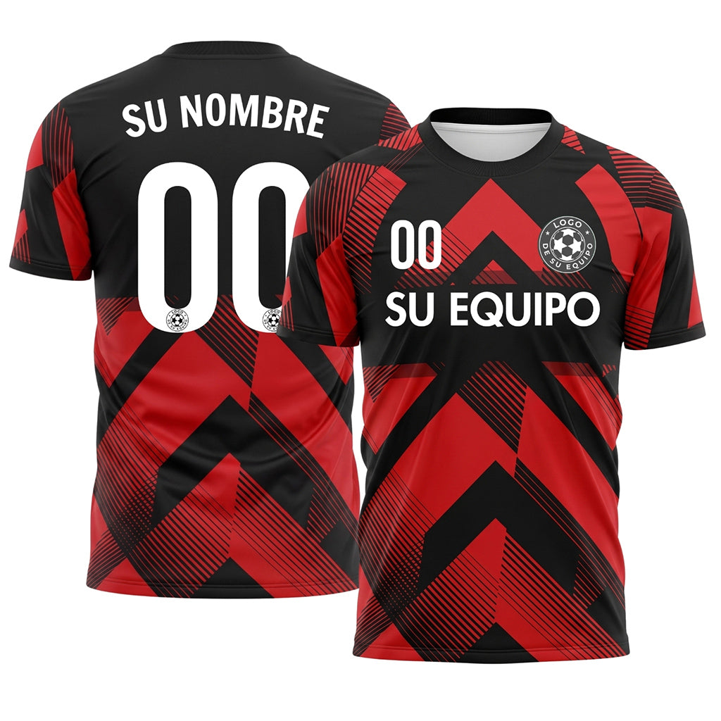 Rojo Negro Geométrico Motivo Flechas Camiseta de Fútbol Personalizada