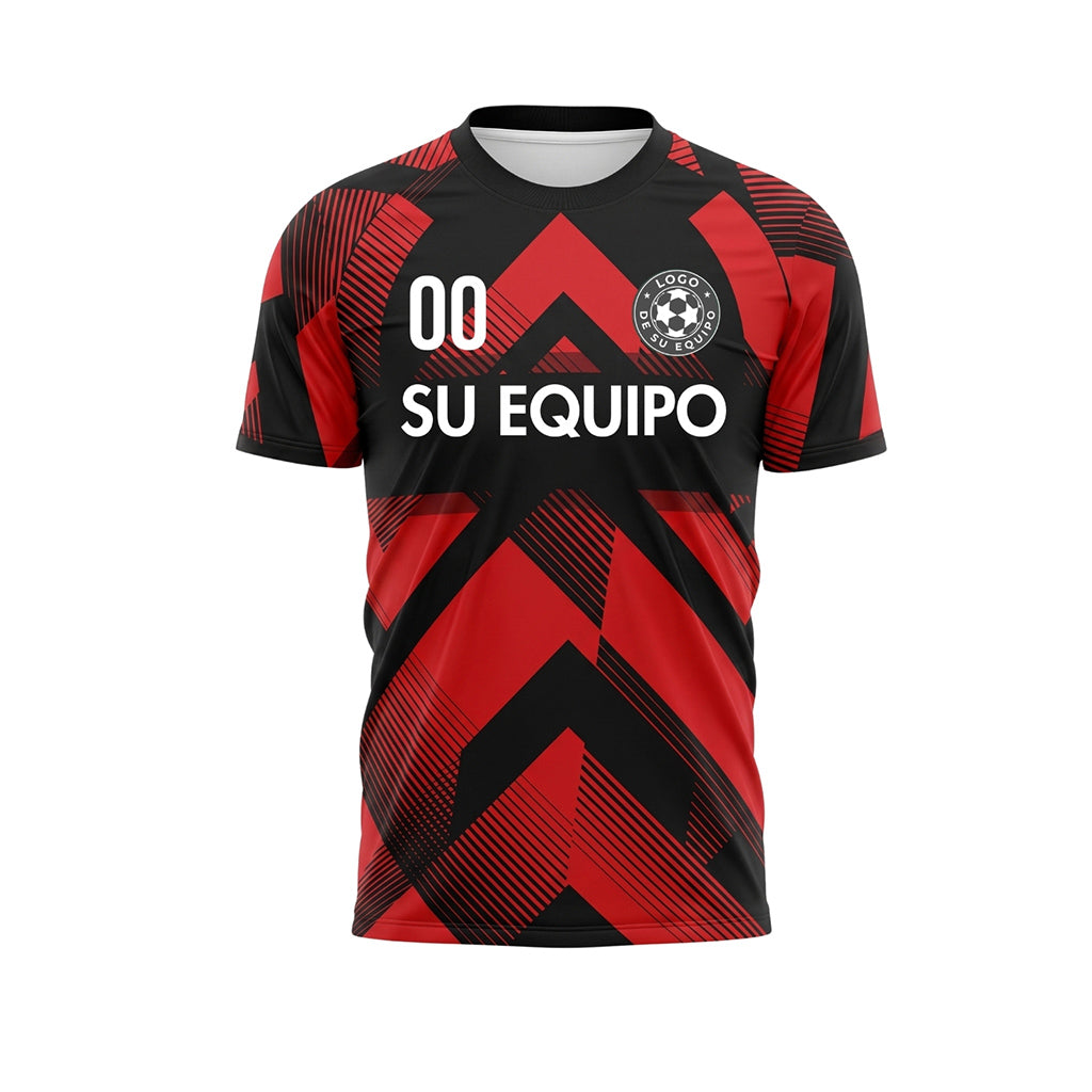 Rojo Negro Geométrico Motivo Flechas Camiseta de Fútbol Personalizada