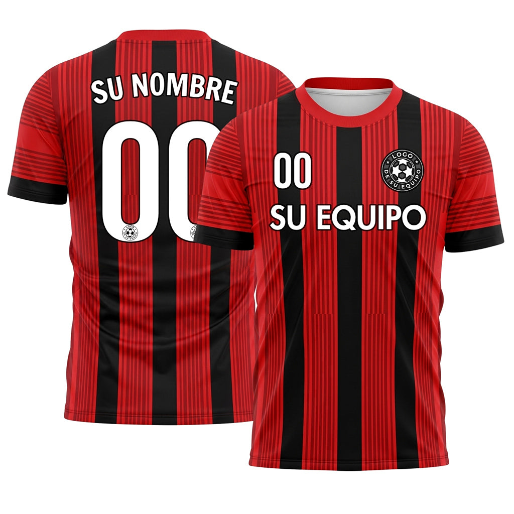 Rojo Negro Moderno Motivo Rayado Camiseta de Fútbol Personalizada