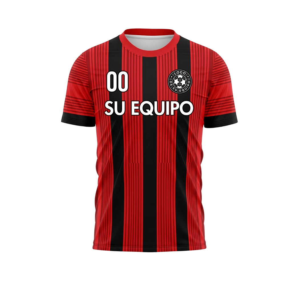 Rojo Negro Moderno Motivo Rayado Camiseta de Fútbol Personalizada