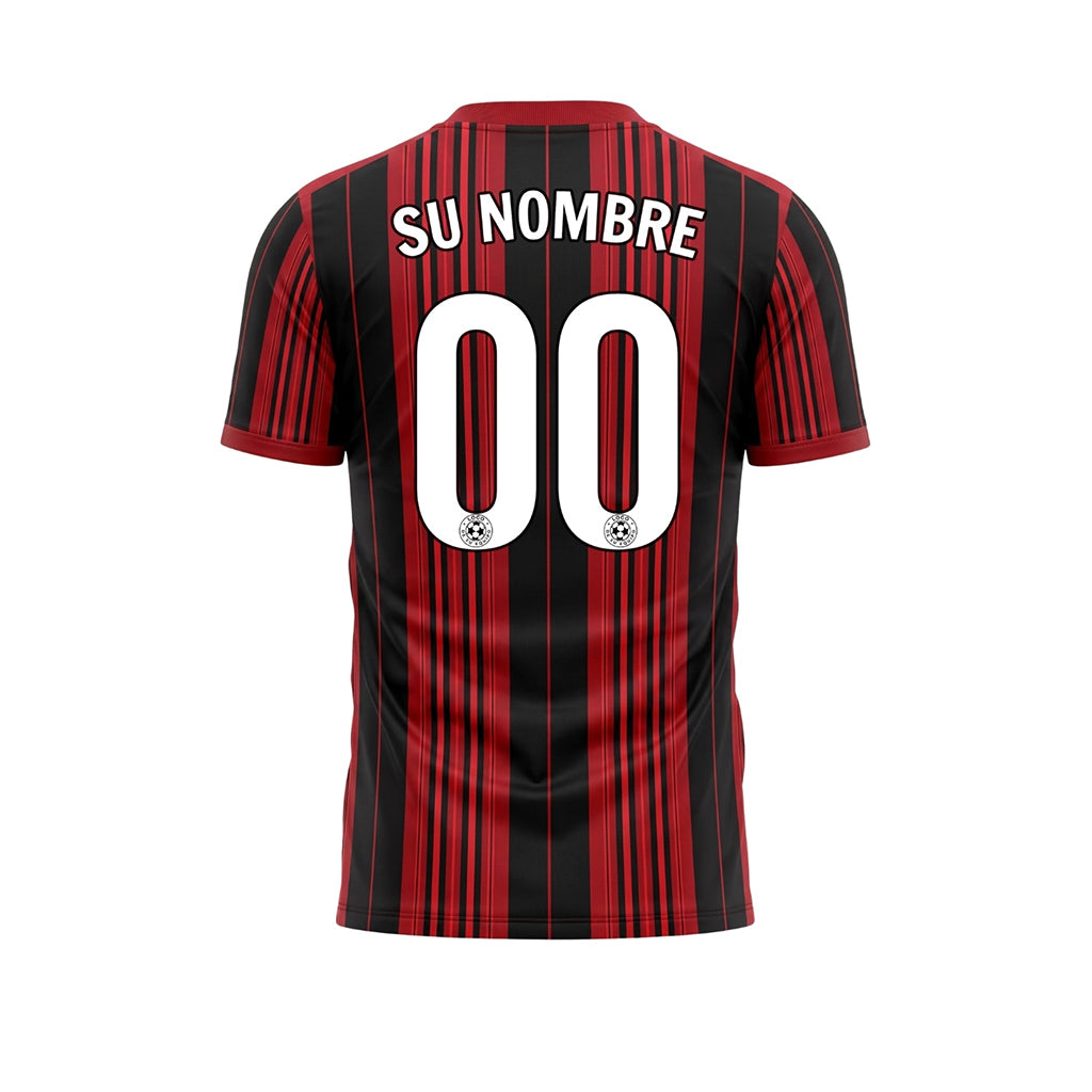 Rojo Negro Vertical Rayas Finas Camiseta de Fútbol Personalizada