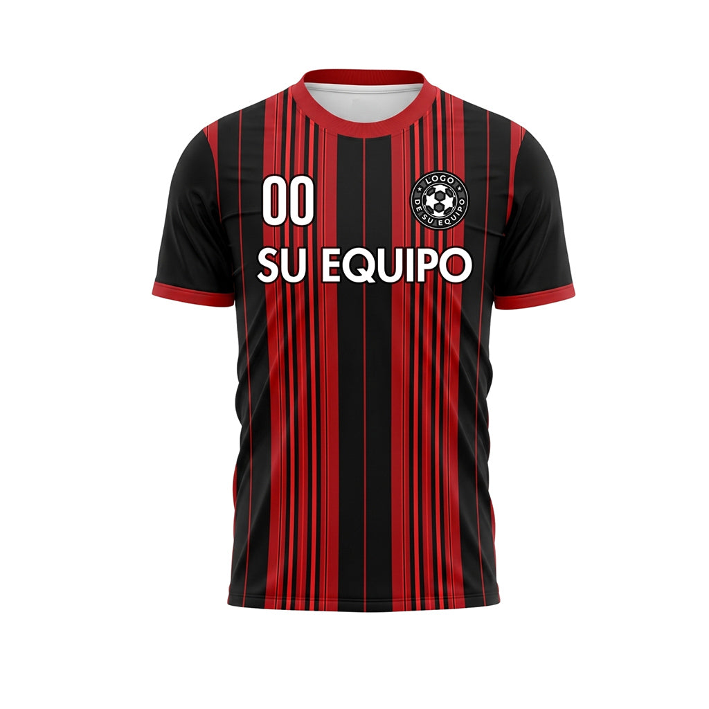 Rojo Negro Vertical Rayas Finas Camiseta de Fútbol Personalizada