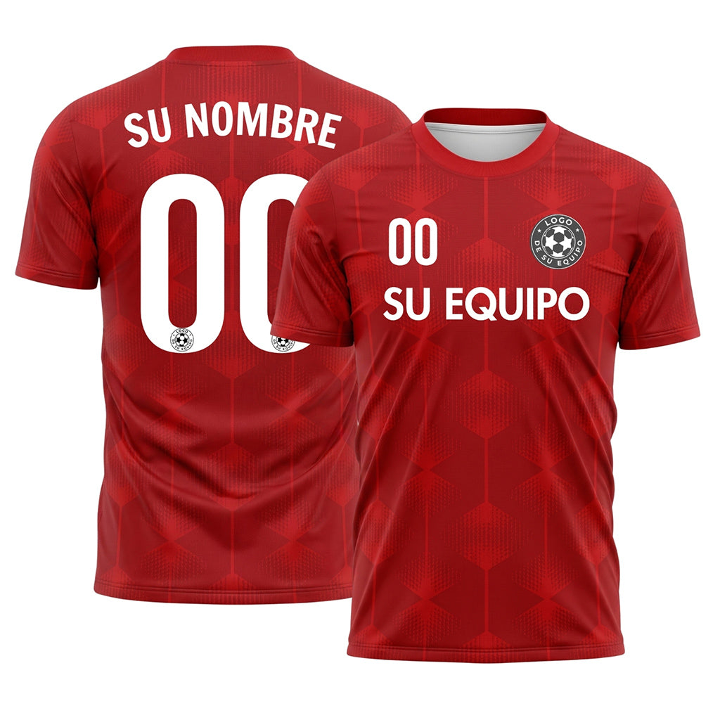 Rojo Hexágono Motivo Camiseta de Fútbol Personalizada
