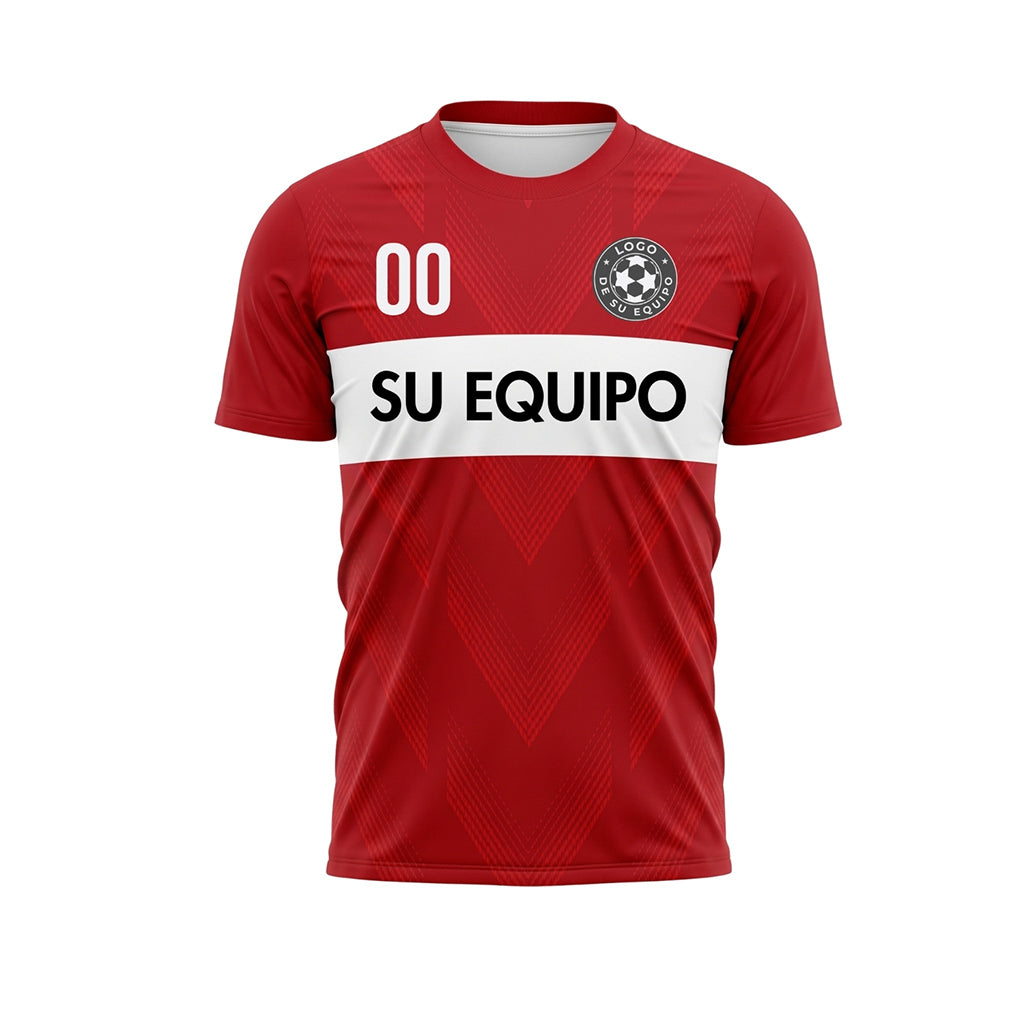 Rojo Blanco Rayas en el Pecho Chevron Camiseta de Fútbol Personalizada