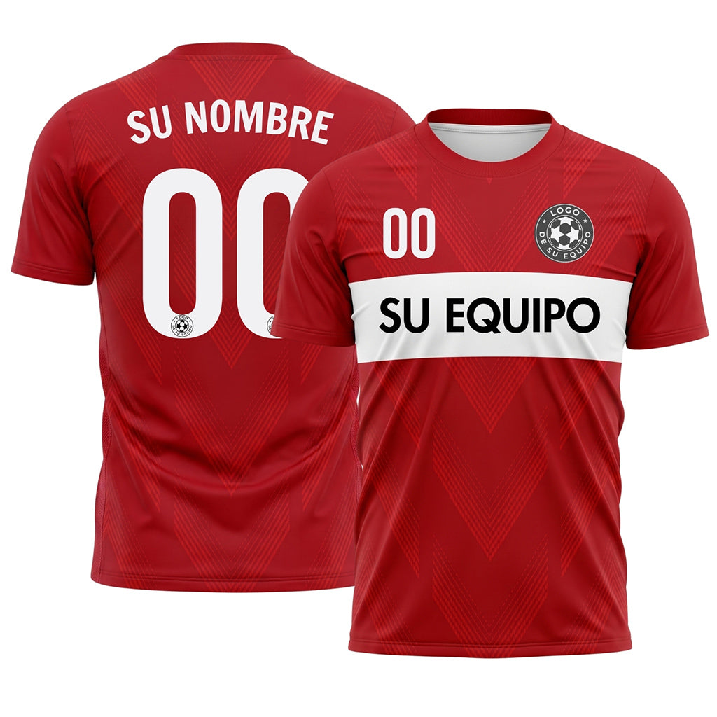 Rojo Blanco Rayas en el Pecho Chevron Camiseta de Fútbol Personalizada