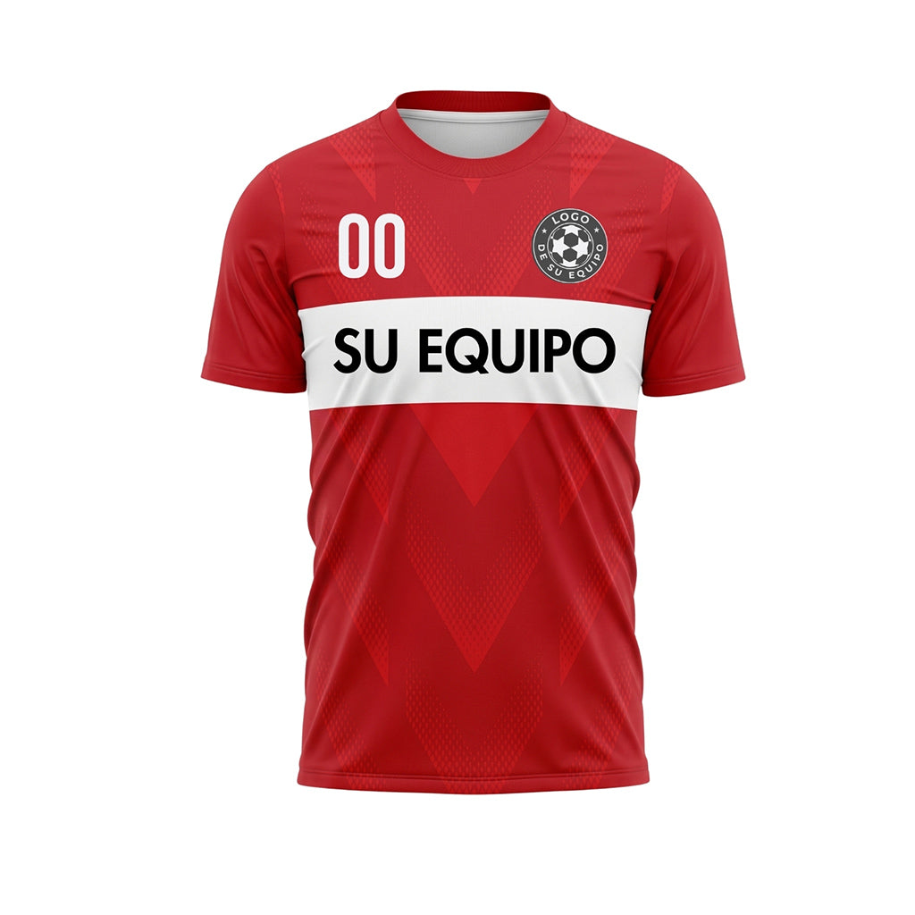 Rojo Blanco Rayas en el Pecho Motivo Flechas Camiseta de Fútbol Personalizada