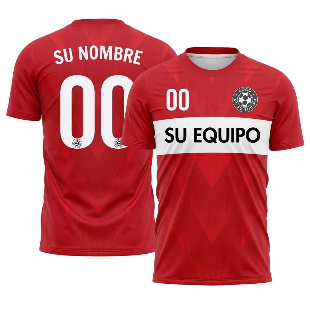Rojo Blanco Rayas en el Pecho Motivo Flechas Camiseta de Fútbol Personalizada