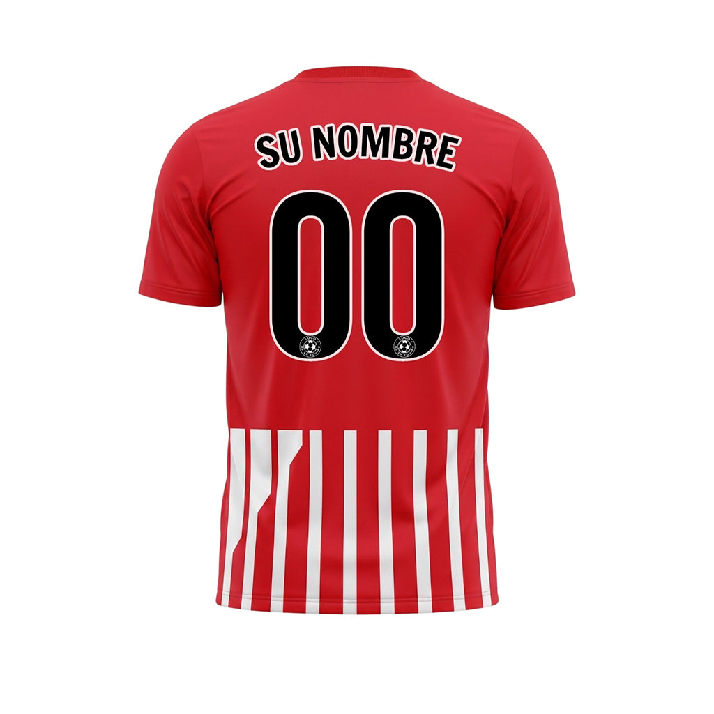 Rojo Blanco Corte Diagonal Rayas Camiseta de Fútbol Personalizada