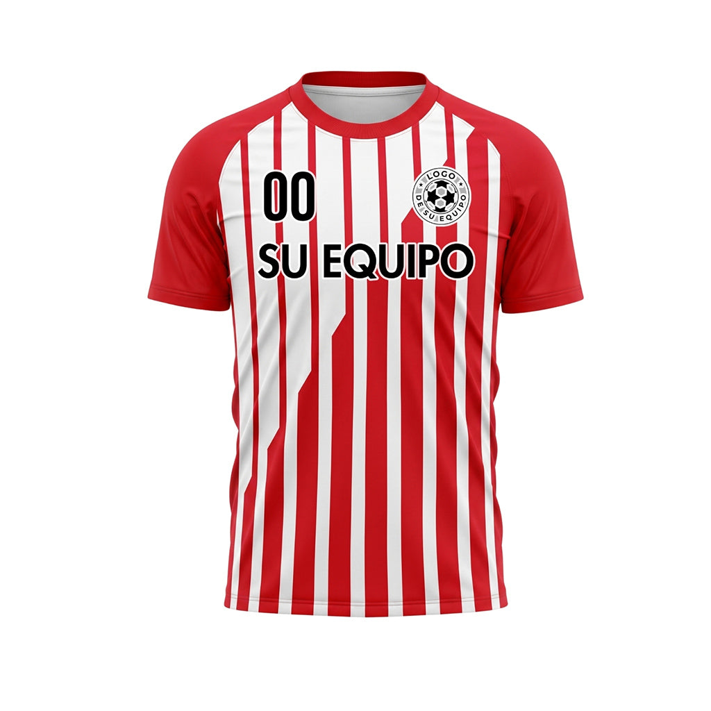 Rojo Blanco Corte Diagonal Rayas Camiseta de Fútbol Personalizada
