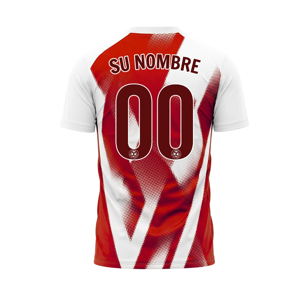Rojo Blanco Semitono Zigzag Motivo Camiseta de Fútbol Personalizada