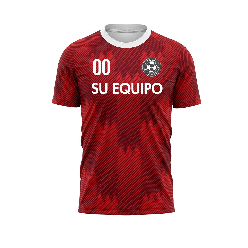 Rojo Blanco Cuello Zigzag Motivo Camiseta de Fútbol Personalizada