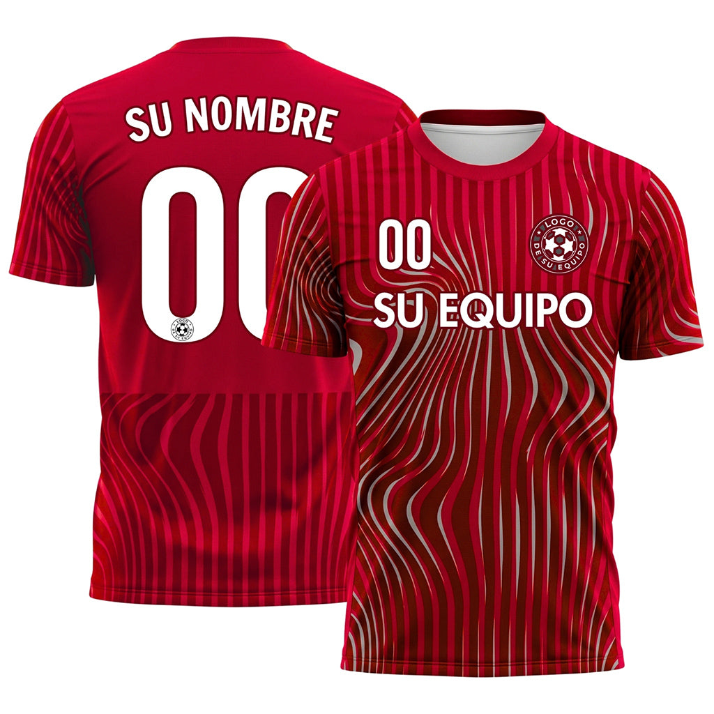 Rojo Olas Rayas Camiseta de Fútbol Personalizada