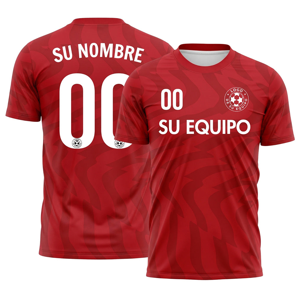 Rojo Motivo Olas Camiseta de Fútbol Personalizada