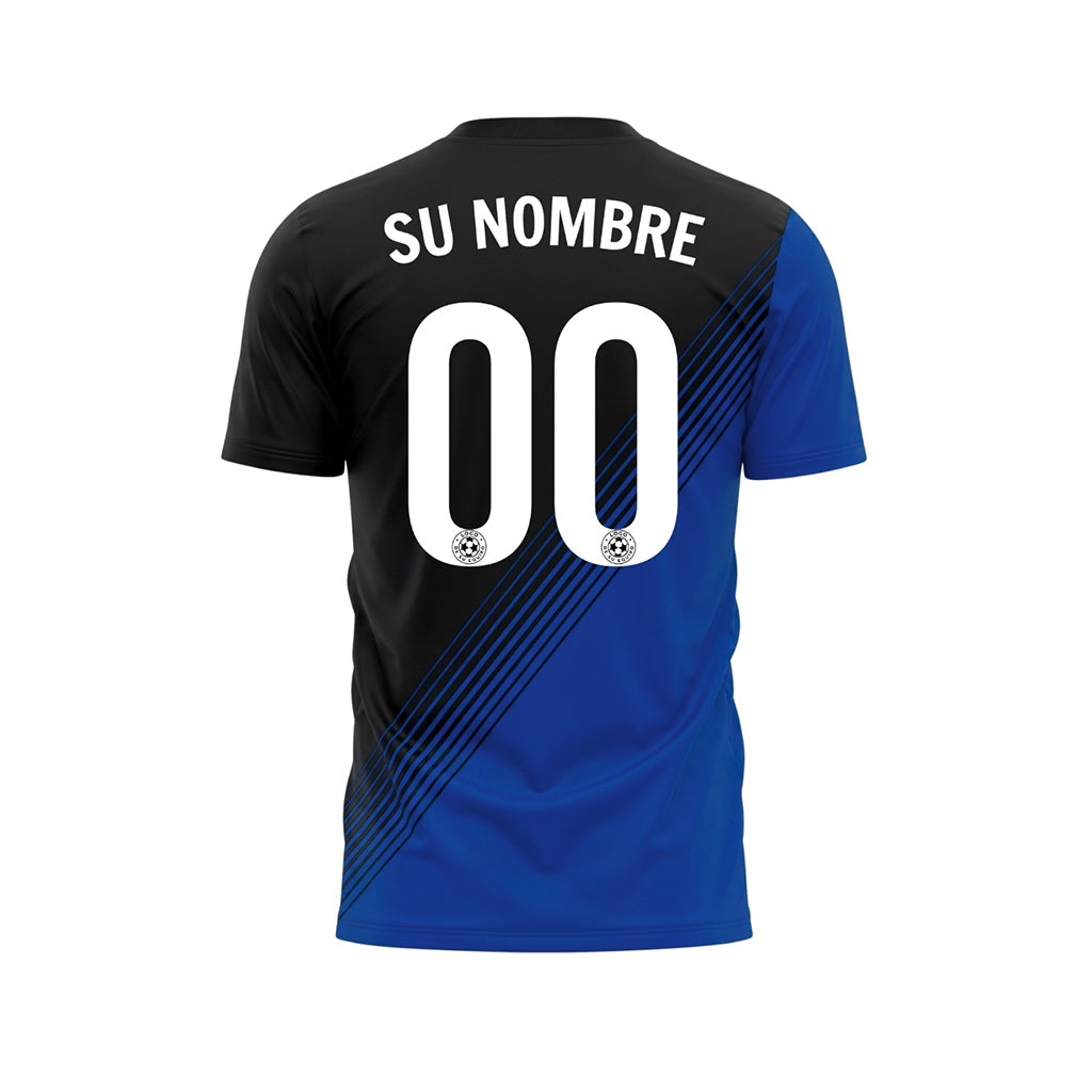 Negro Azul Diagonales Rayas Camiseta de Fútbol Personalizada
